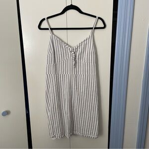 Hollister blue white Striped mini Dress L spaghetti strap , fully lined
